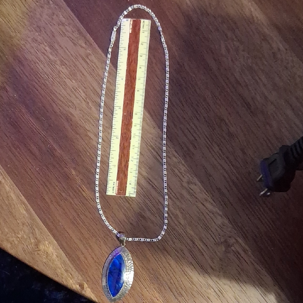 Sapphire Blue Teardrop Necklace with Silver Chain